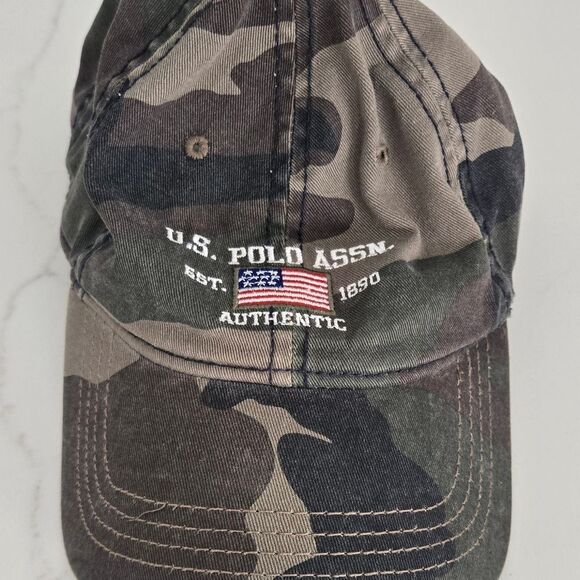 U.S. Polo Assn. Other - U.S. Polo Assn. Green Camouflage Baseball Hat with Flag Patch